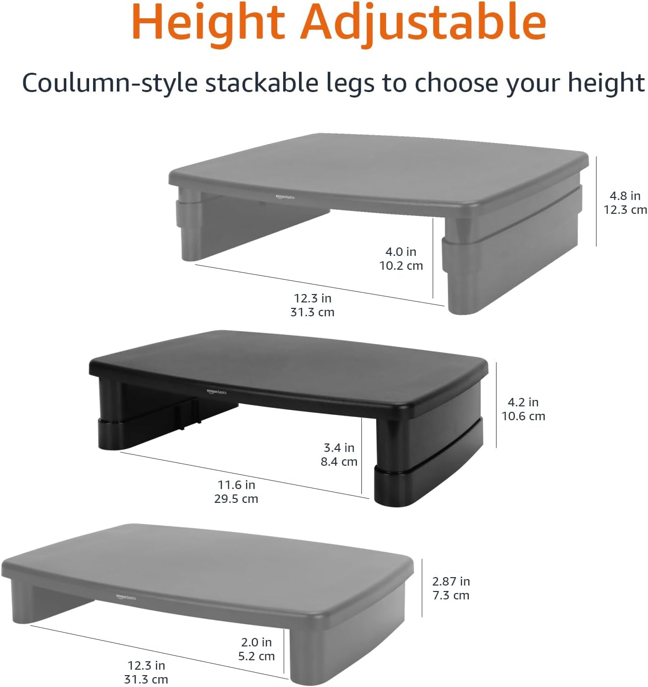 Height Adjustable Monitor Stand Riser with Storage Organizer, Multifunctional Desk Accessories for Reduced Neck Strain - Fits Monitors, Laptops up to 22Lbs, Black