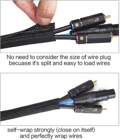10Ft - 3/8 Inch Cord Protector Wire Loom Tubing Cable Sleeve Split Sleeving for USB Cable Power Cord Audio Video Cable – Protect Cat from Chewing Cords - Black