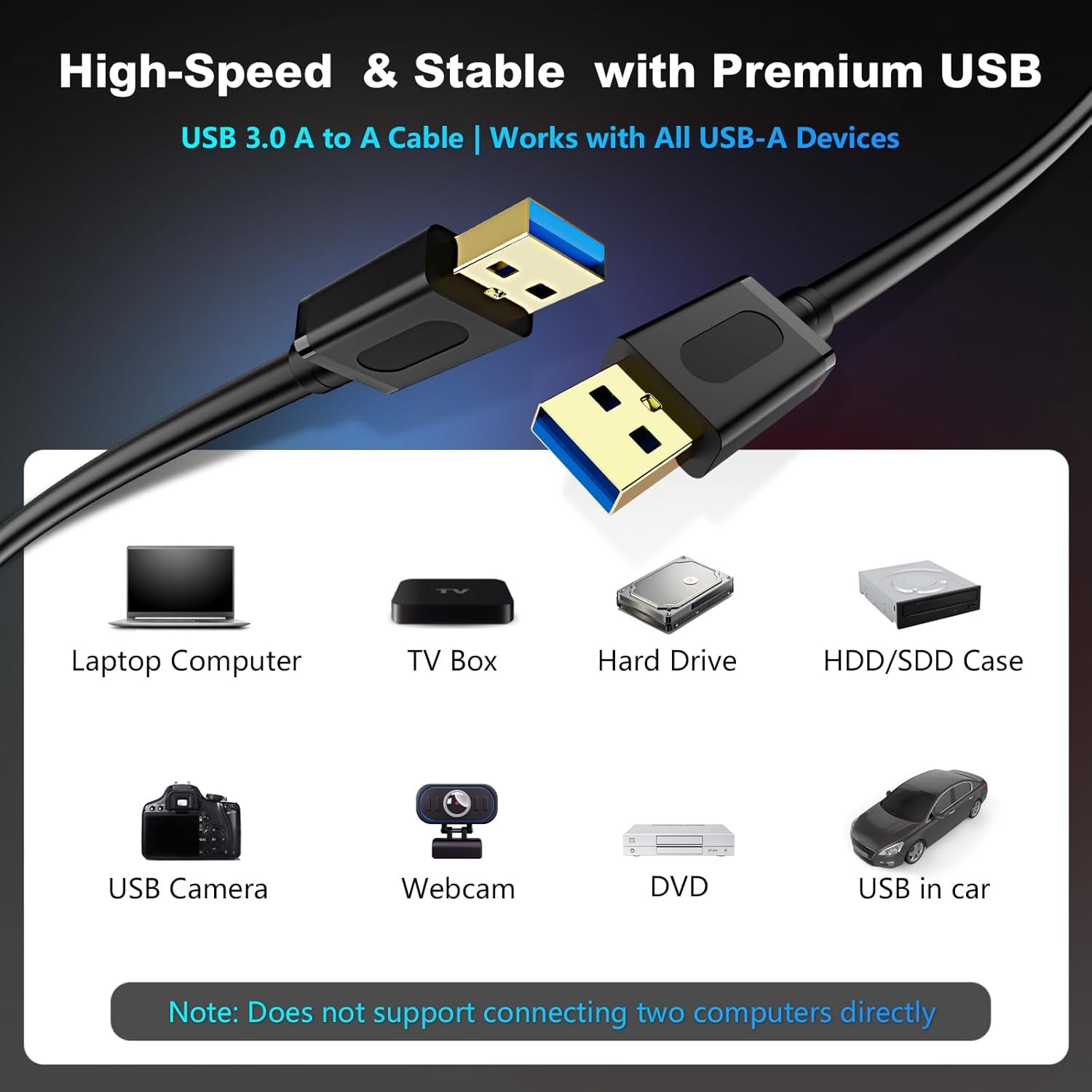 USB 3.0 Male to Male Cable 3Ft,Usb to USB Cable with Gold-Plated Connector for Hard Drive Enclosures, DVD Player, Laptop Cooler (3Ft/1M)